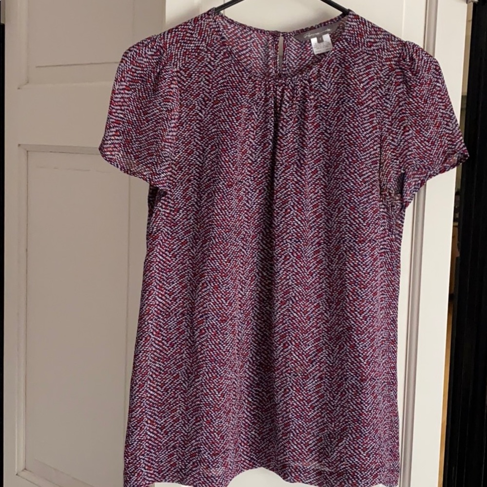 Pippa blue and red print silk blouse.